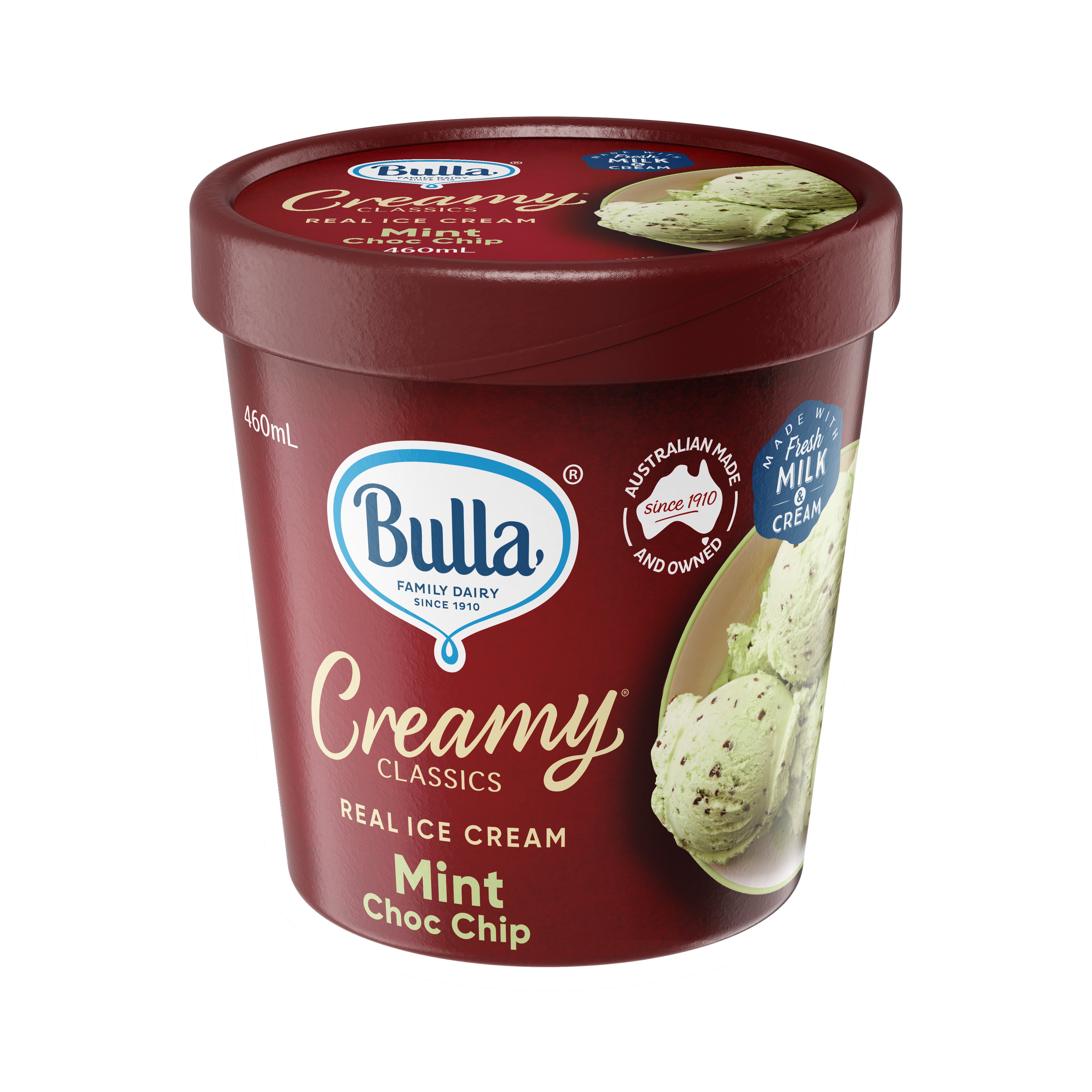 Kem Bulla Creamy Classics hương Sô cô la Chip  và bạc hà 460ml (6 hộp/thùng)