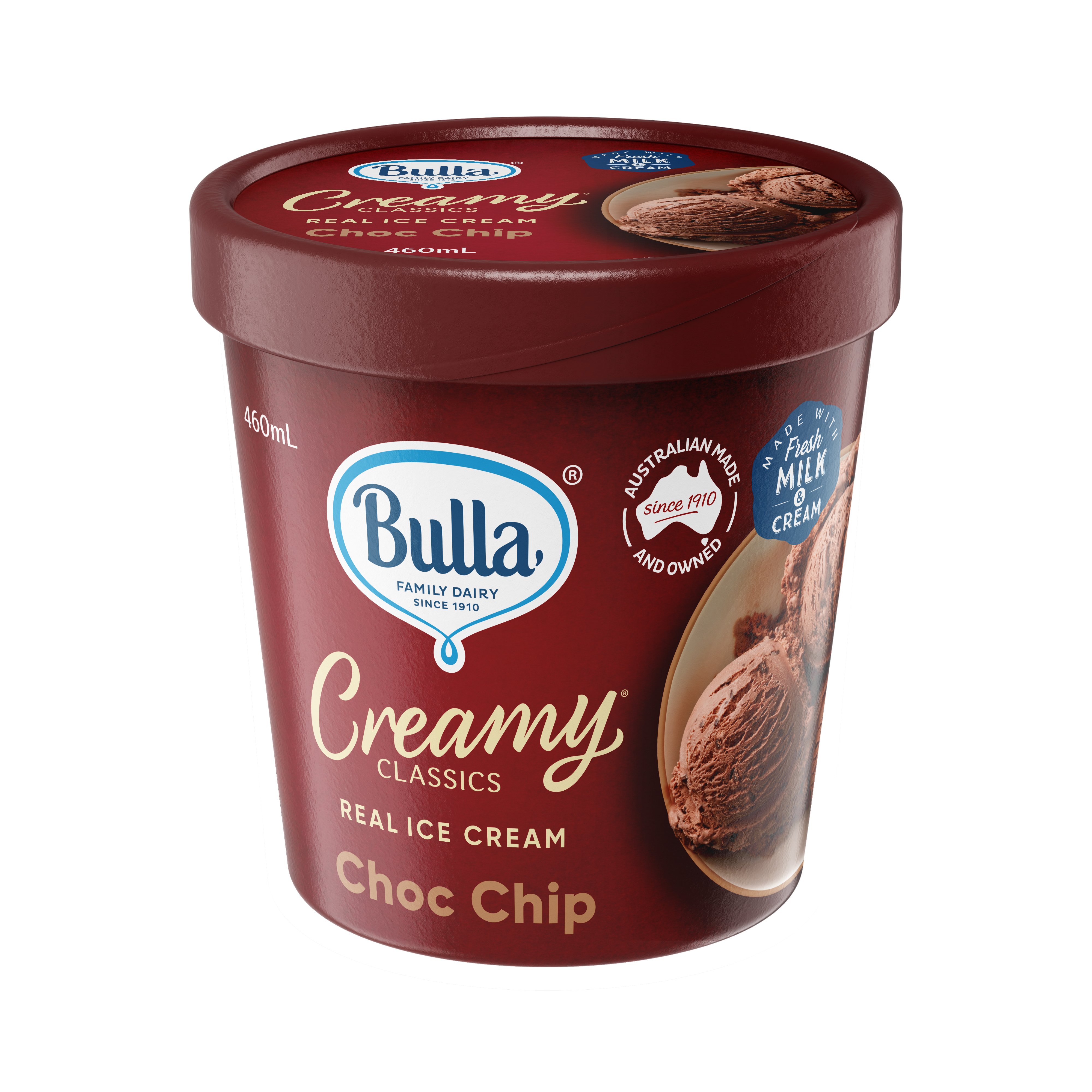 Kem Bulla Creamy Classics hương Sô cô la chip 460ml (6 hộp/thùng)